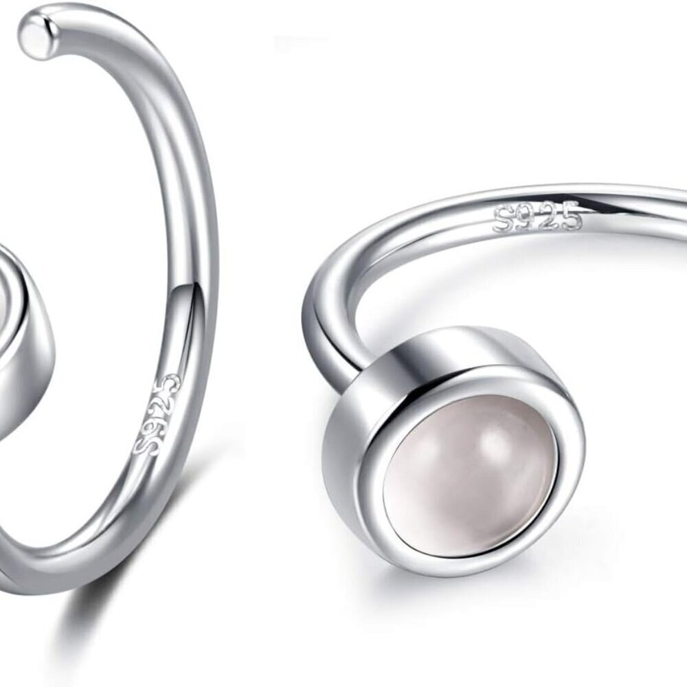 Sterling Silver Huggie Hoop Earrings with Created Moonstone for Women